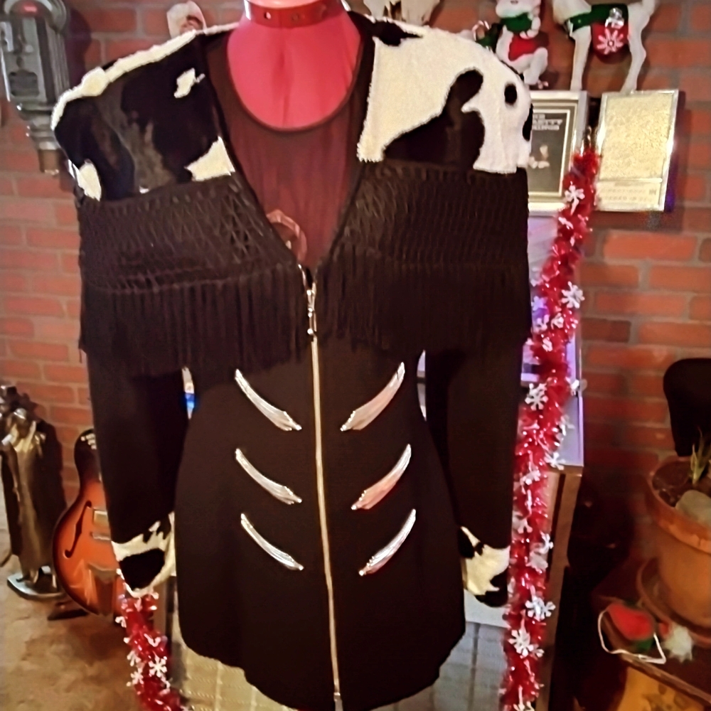 Vintage Black and White Fringe Blazer